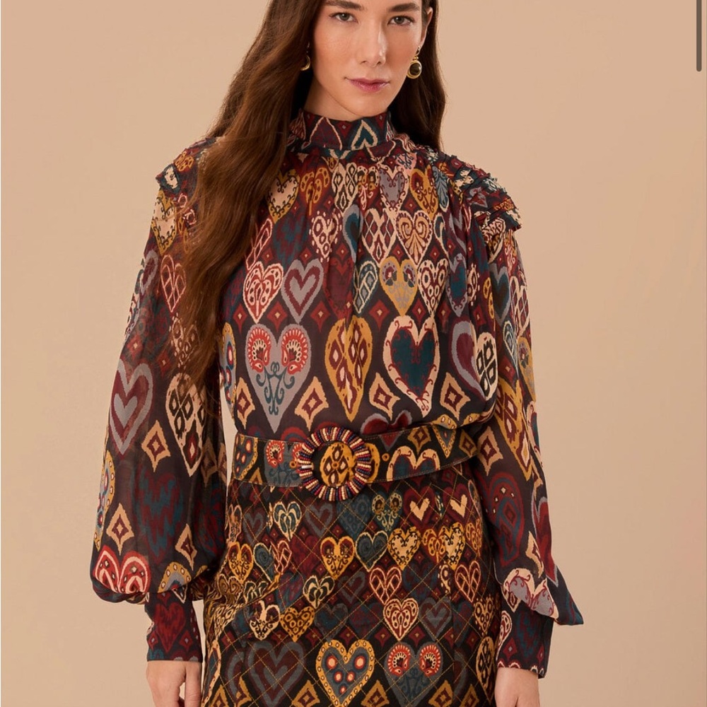 Farm Rio Black Hearts Ikat Blouse